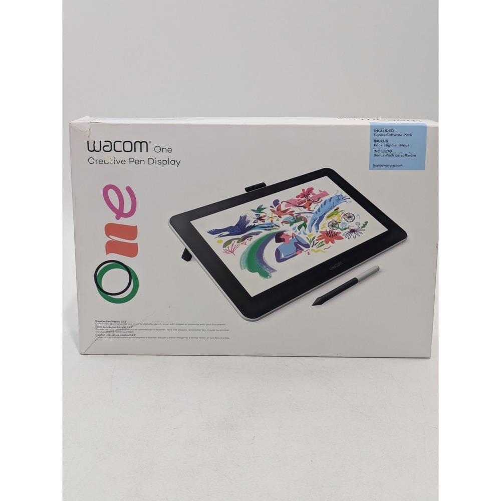 Wacom One DTC133W0A 13.3" Creative Pen Display Tablet Pen Cables Box